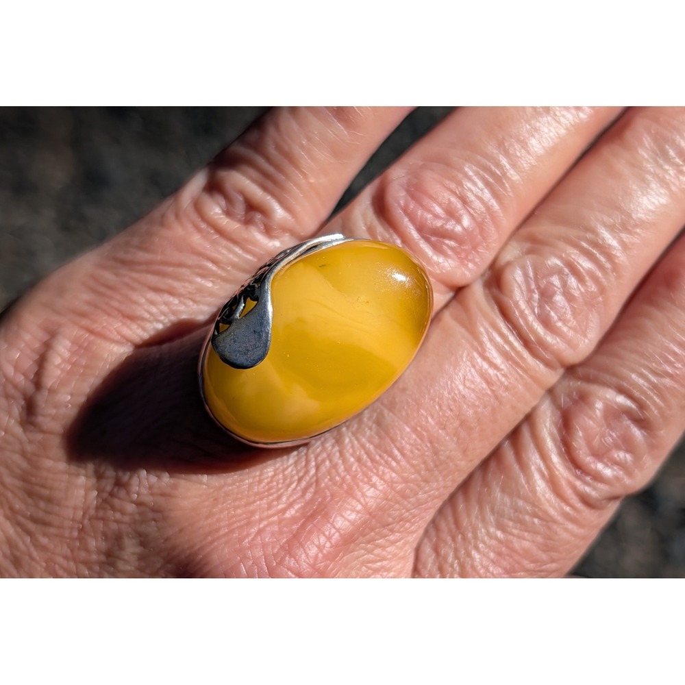 Handmade .925 Sterling Silver Baltic Butterscotch‎ Amber Ring Semi Adjustable